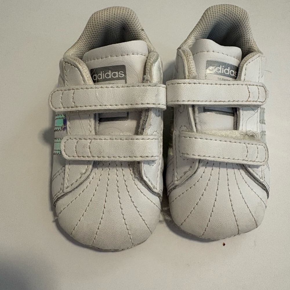 Adidas Superstar Baby White and Iridescent Sneakers Size 2